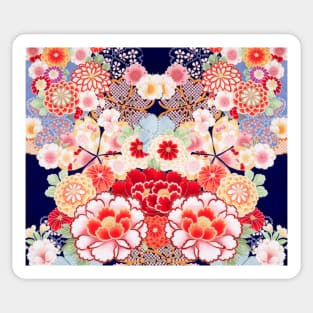 ANTIQUE JAPANESE FLOWERS Pink White Wild Roses Kimono Style Floral Sticker